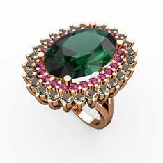 Neşe Yüzük - Yeşil kuvars, rodolit garnet ve dumanlı kuvars 925 ayar rose altın kaplama gümüş yüzük #d2ts81