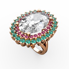 Neşe Yüzük - Swarovski, rodolit garnet ve yeşil kuvars 18 ayar rose altın yüzük #d7cfcn