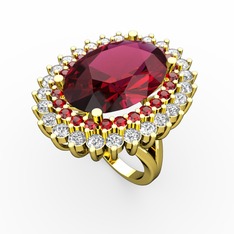 Rodolit garnet, garnet ve beyaz zirkon 8 ayar altın yüzük