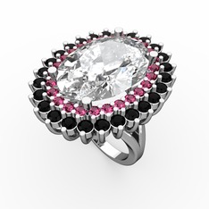 Neşe Yüzük - Swarovski, rodolit garnet ve siyah zirkon 14 ayar beyaz altın yüzük #dlz0uo