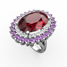 Neşe Yüzük - Garnet, pırlanta ve ametist 925 ayar gümüş yüzük (0.936 karat) #dvt2y4
