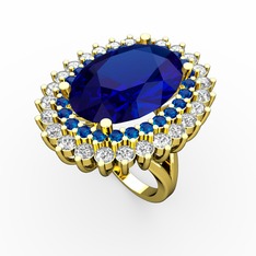 Lab safir ve swarovski 925 ayar altın kaplama gümüş yüzük