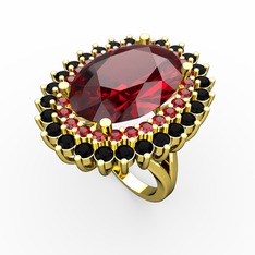 Neşe Yüzük - Garnet ve siyah zirkon 14 ayar altın yüzük #e4f351