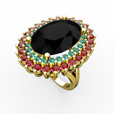 Siyah zirkon, yeşil kuvars ve garnet 8 ayar altın yüzük
