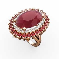 Neşe Yüzük - Kök yakut, swarovski ve garnet 8 ayar rose altın yüzük #el84pr