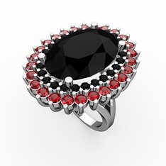 Siyah zirkon ve garnet 18 ayar beyaz altın yüzük