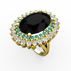 Neşe Yüzük - Siyah zirkon, yeşil kuvars ve swarovski 8 ayar altın yüzük #ev0qay