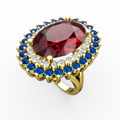 Garnet, beyaz zirkon ve lab safir 8 ayar altın yüzük