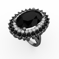 Siyah zirkon ve swarovski 925 ayar siyah rodyum kaplama gümüş yüzük
