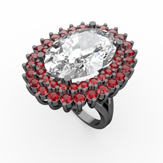 Neşe Yüzük - Swarovski ve garnet 925 ayar siyah rodyum kaplama gümüş yüzük #f9rx2q
