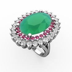 Neşe Yüzük - Kök zümrüt, rodolit garnet ve swarovski 925 ayar gümüş yüzük #fm41cl