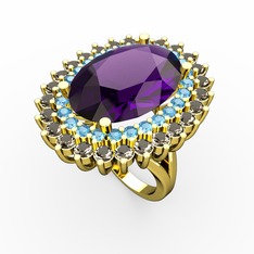 Neşe Yüzük - Ametist, akuamarin ve dumanlı kuvars 8 ayar altın yüzük #gcg2pd