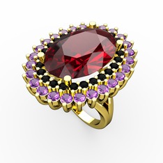 Neşe Yüzük - Garnet, siyah zirkon ve ametist 925 ayar altın kaplama gümüş yüzük #gh9en4