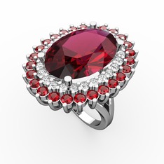 Rodolit garnet, pırlanta ve garnet 925 ayar gümüş yüzük (0.936 karat)