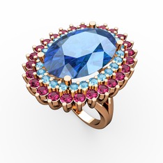 Akuamarin ve rodolit garnet 14 ayar rose altın yüzük