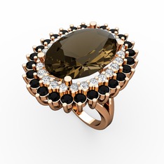 Neşe Yüzük - Dumanlı kuvars, pırlanta ve siyah zirkon 18 ayar rose altın yüzük (0.936 karat) #gtzvbv
