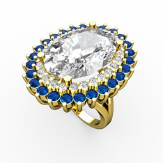Beyaz zirkon, swarovski ve lab safir 8 ayar altın yüzük