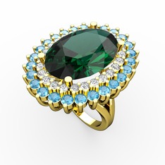 Yeşil kuvars, swarovski ve akuamarin 18 ayar altın yüzük