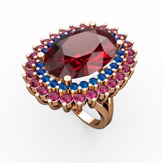 Neşe Yüzük - Garnet, lab safir ve rodolit garnet 8 ayar rose altın yüzük #hhbzc7