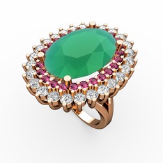Neşe Yüzük - Kök zümrüt, rodolit garnet ve swarovski 14 ayar rose altın yüzük #i7b7g1