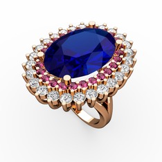 Neşe Yüzük - Lab safir, rodolit garnet ve beyaz zirkon 8 ayar rose altın yüzük #is22bd