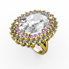 Neşe Yüzük - Swarovski, ametist ve dumanlı kuvars 14 ayar altın yüzük #j4qcmu