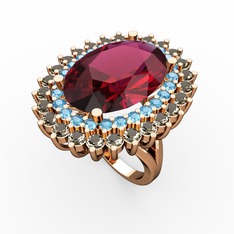 Rodolit garnet, akuamarin ve dumanlı kuvars 18 ayar rose altın yüzük