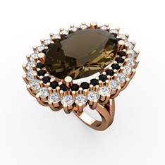 Dumanlı kuvars, siyah zirkon ve swarovski 18 ayar rose altın yüzük
