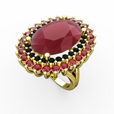 Neşe Yüzük - Kök yakut, siyah zirkon ve garnet 18 ayar altın yüzük #ja3svw