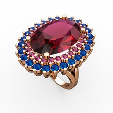 Neşe Yüzük - Rodolit garnet ve lab safir 14 ayar rose altın yüzük #ja90eq