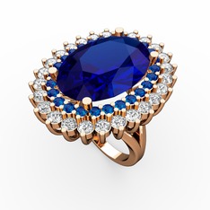 Lab safir ve beyaz zirkon 18 ayar rose altın yüzük