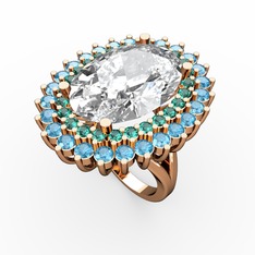 Neşe Yüzük - Swarovski, yeşil kuvars ve akuamarin 925 ayar rose altın kaplama gümüş yüzük #jpeweg