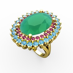Neşe Yüzük - Kök zümrüt, rodolit garnet ve akuamarin 14 ayar altın yüzük #jpwsaf