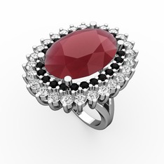 Neşe Yüzük - Kök yakut, siyah zirkon ve pırlanta 18 ayar beyaz altın yüzük (1.56 karat) #jvvmp