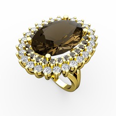 Dumanlı kuvars ve pırlanta 14 ayar altın yüzük (1.56 karat)