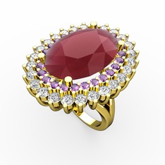 Neşe Yüzük - Kök yakut, ametist ve swarovski 14 ayar altın yüzük #k3f37u
