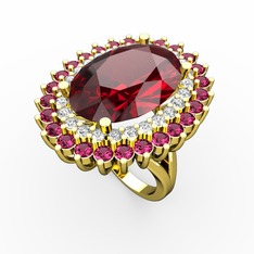 Neşe Yüzük - Garnet, pırlanta ve rodolit garnet 14 ayar altın yüzük (0.936 karat) #k6xi6