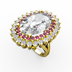 Beyaz zirkon, rodolit garnet ve swarovski 18 ayar altın yüzük