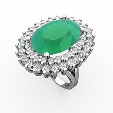 Neşe Yüzük - Kök zümrüt, swarovski ve pırlanta 8 ayar beyaz altın yüzük (1.56 karat) #kjxuut