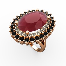 Neşe Yüzük - Kök yakut, dumanlı kuvars ve siyah zirkon 8 ayar rose altın yüzük #kmrzy7