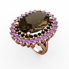 Neşe Yüzük - Dumanlı kuvars, siyah zirkon ve ametist 925 ayar rose altın kaplama gümüş yüzük #knxv23