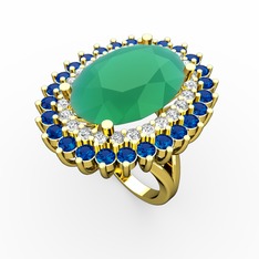 Neşe Yüzük - Kök zümrüt, swarovski ve lab safir 8 ayar altın yüzük #kx674c