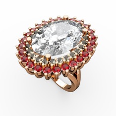 Neşe Yüzük - Beyaz zirkon, dumanlı kuvars ve garnet 8 ayar rose altın yüzük #kxjp7t