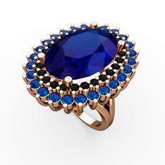 Lab safir ve siyah zirkon 14 ayar rose altın yüzük