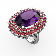 Ametist ve garnet 925 ayar gümüş yüzük