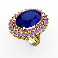 Lab safir, rodolit garnet ve ametist 14 ayar altın yüzük
