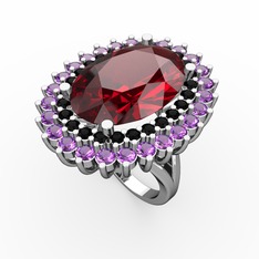 Neşe Yüzük - Garnet, siyah zirkon ve ametist 925 ayar gümüş yüzük #l710ja