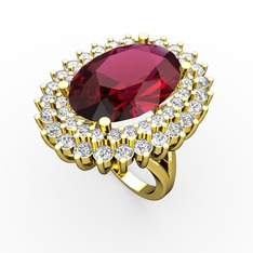 Rodolit garnet, pırlanta ve swarovski 925 ayar altın kaplama gümüş yüzük (0.936 karat)