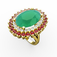 Neşe Yüzük - Kök zümrüt, pırlanta ve garnet 925 ayar altın kaplama gümüş yüzük (0.936 karat) #loxevd