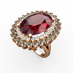 Neşe Yüzük - Garnet, swarovski ve dumanlı kuvars 14 ayar rose altın yüzük #lrb33h